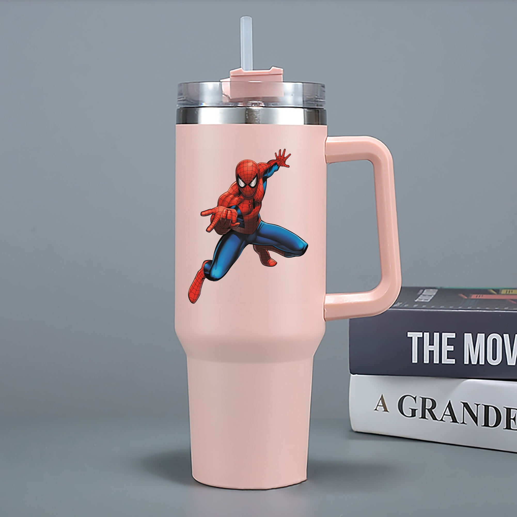 （画像用） Spider Man スパイダーマン 1200mL車用タンブラー - クリスタルステッカー（プラスチックストロー付き）